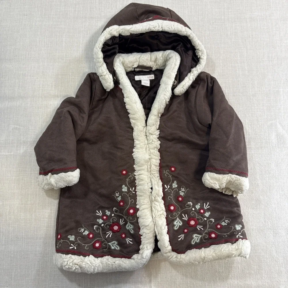 Phoebe Buffay Inspired Baby Faux Suede Coat 12–18M Brown Sherpa Trim Cottagecore